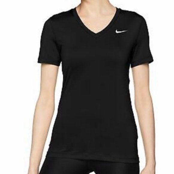 Nike Women's Black V-Neck Dri-Fit Pro Combat Fitted Short Sleeve Top - Picture 1 of 7